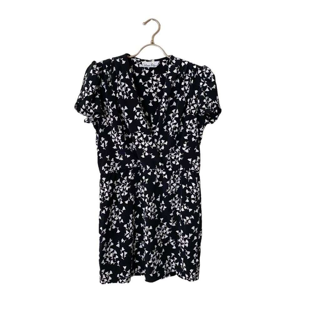 Vintage 80s 90s Black White Floral Dress